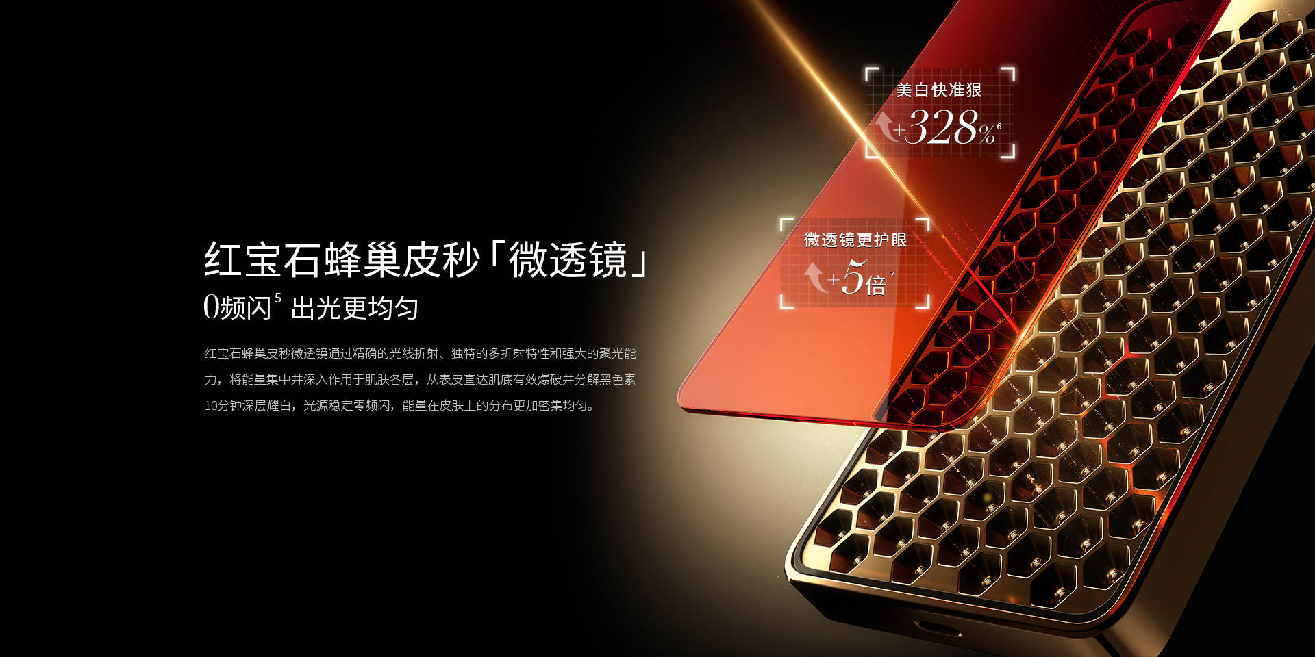 紅寶石蜂巢皮秒「微透鏡」多折射、強(qiáng)聚光、0頻閃，能量密度更大更勻